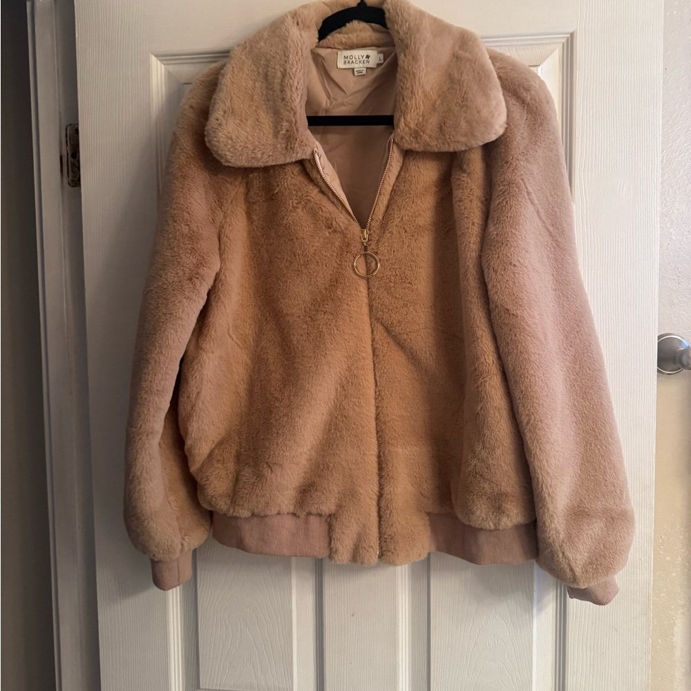 Molly Bracken Blush Teddy Faux Fur Zip Jacket